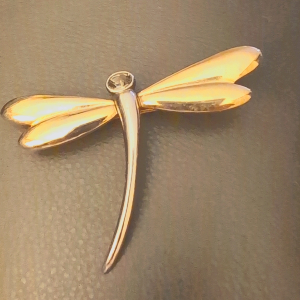 Vintage Liz Claiborne Dragonfly Brooch Pin Silver & Gold Tone
